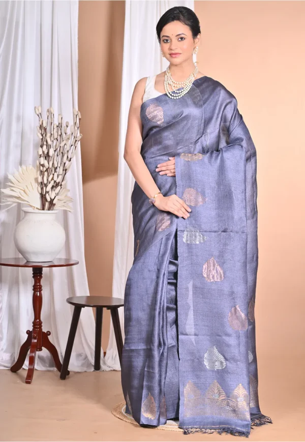 Handloom Pure Tussar Silk Saree in Grey